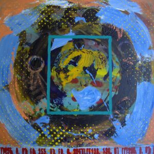 robot or underwater diving helmet containing an image of a character eating